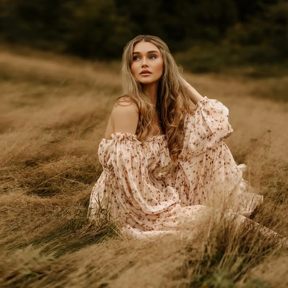 Милое платье для беременных шифоновое с цветочным принтом на одно плечо