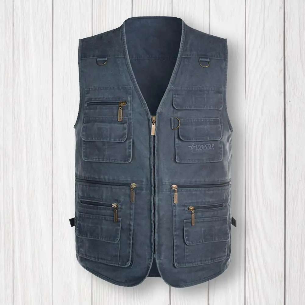 

Trendy Multi Pockets Outdoor Vest Summer Coat Adjustable Waist Wear-resistant