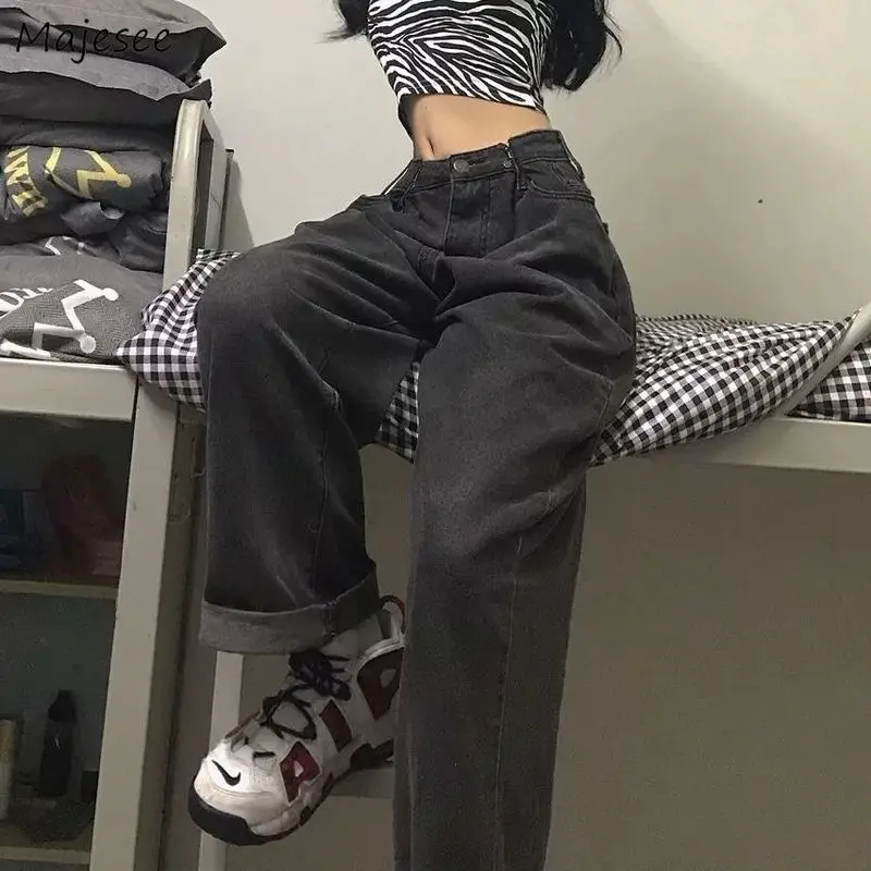 Женские джинсы винтажные с регулируемой высокой талией, широкие брюкибойфренда в стиле Instagram, универсальная уличная одежда в стиле ретро,корейский шикарный бойфренд для осени