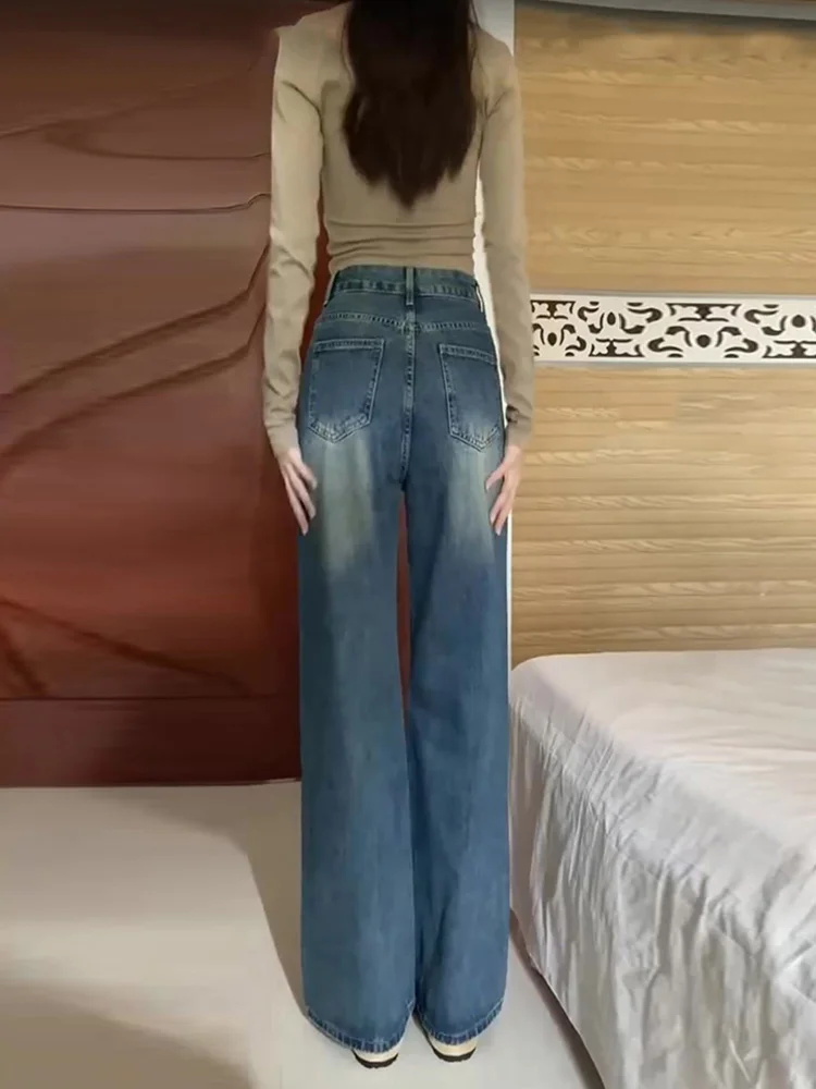 Большие размеры Ретро Широкие джинсы с высокой талией Женские узкие джинсовые