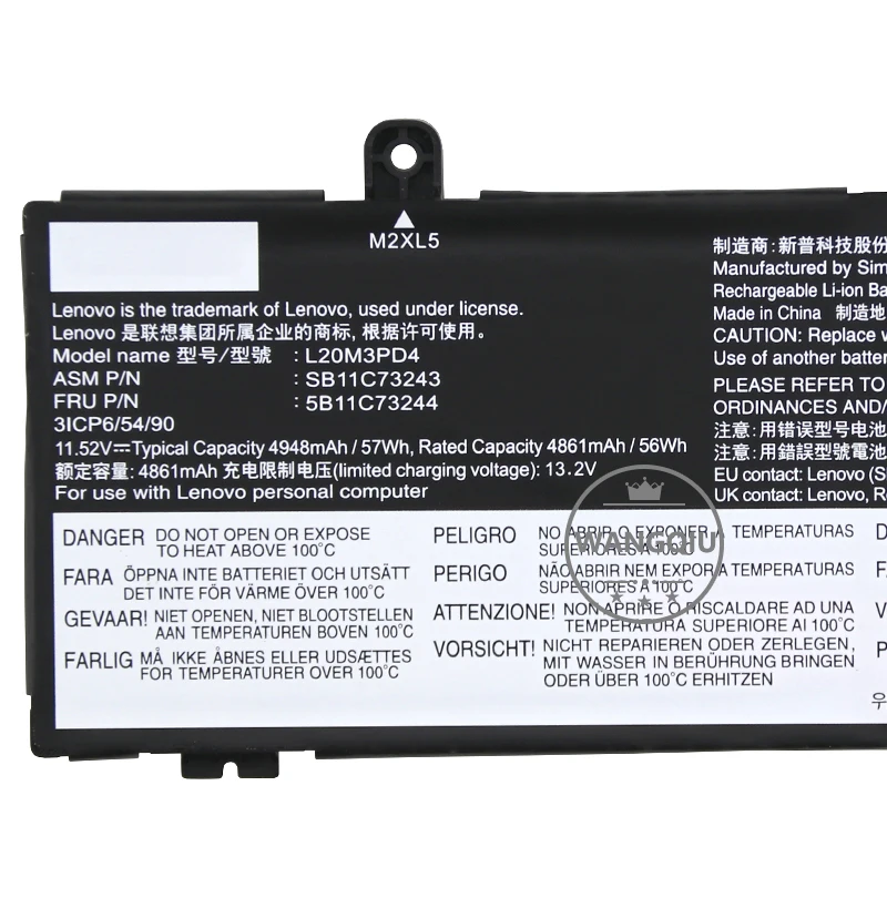 Оригинальный аккумулятор WANGQIU для ноутбука Lenovo L20L3PD4 L20M3PD4 L20C3PD4 L20D3PD4 L19C3PD5 L19D3PD5 L19M3PD5