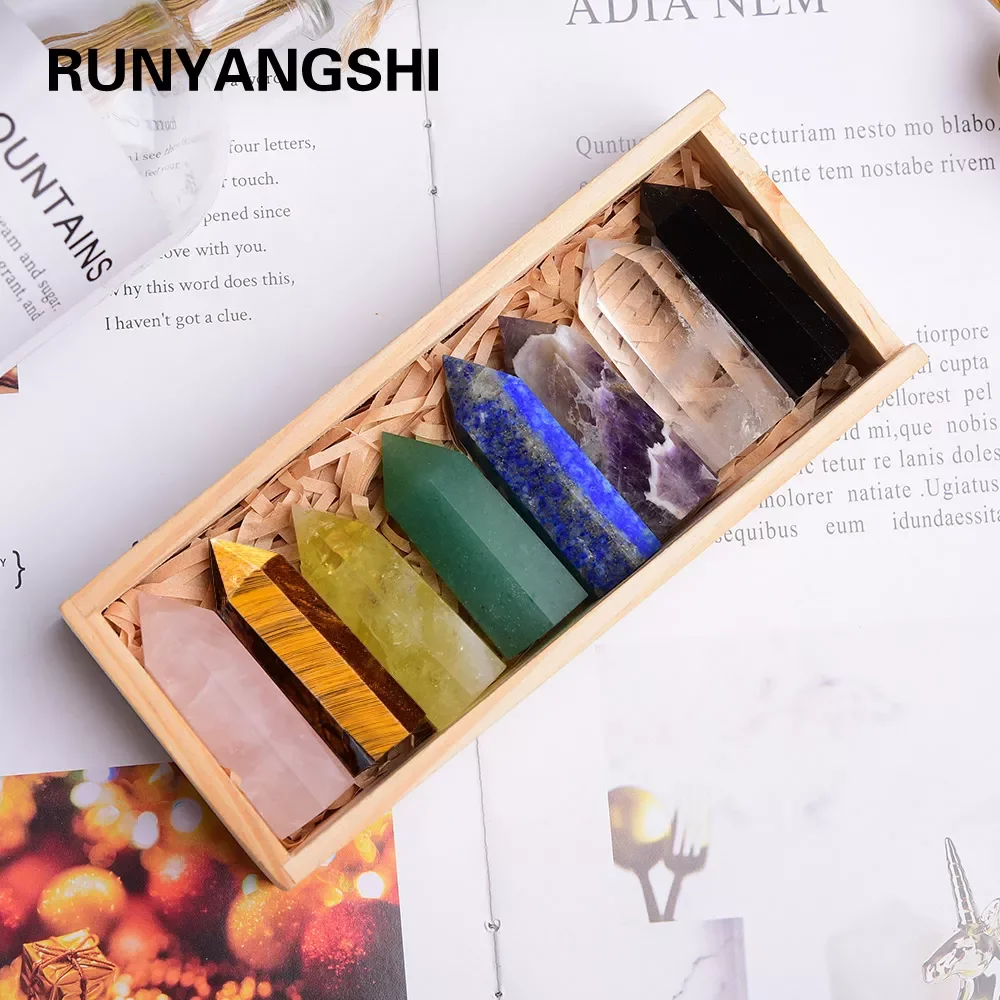 

Wooden gifts Natural crystal Single Point Healing Crystal Wand 6 Faceted Reiki Chakra Stones Crystal Healing Prism for Reiki