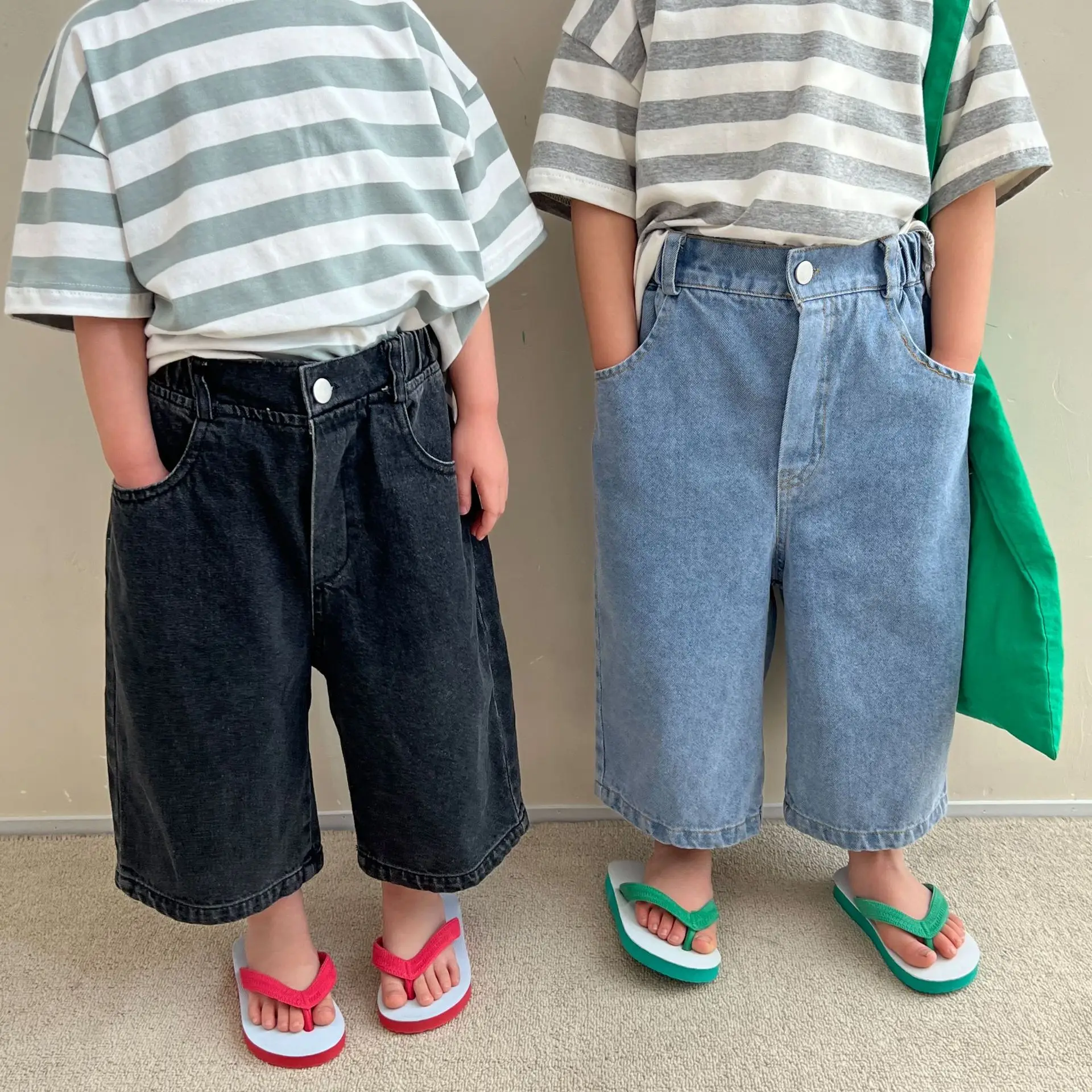 

Kids Jeans for Girl 2022 Korean Children Spring and Summer Wide-leg Pants Unisex Solid Color Denim Girl Loose Casual Pants