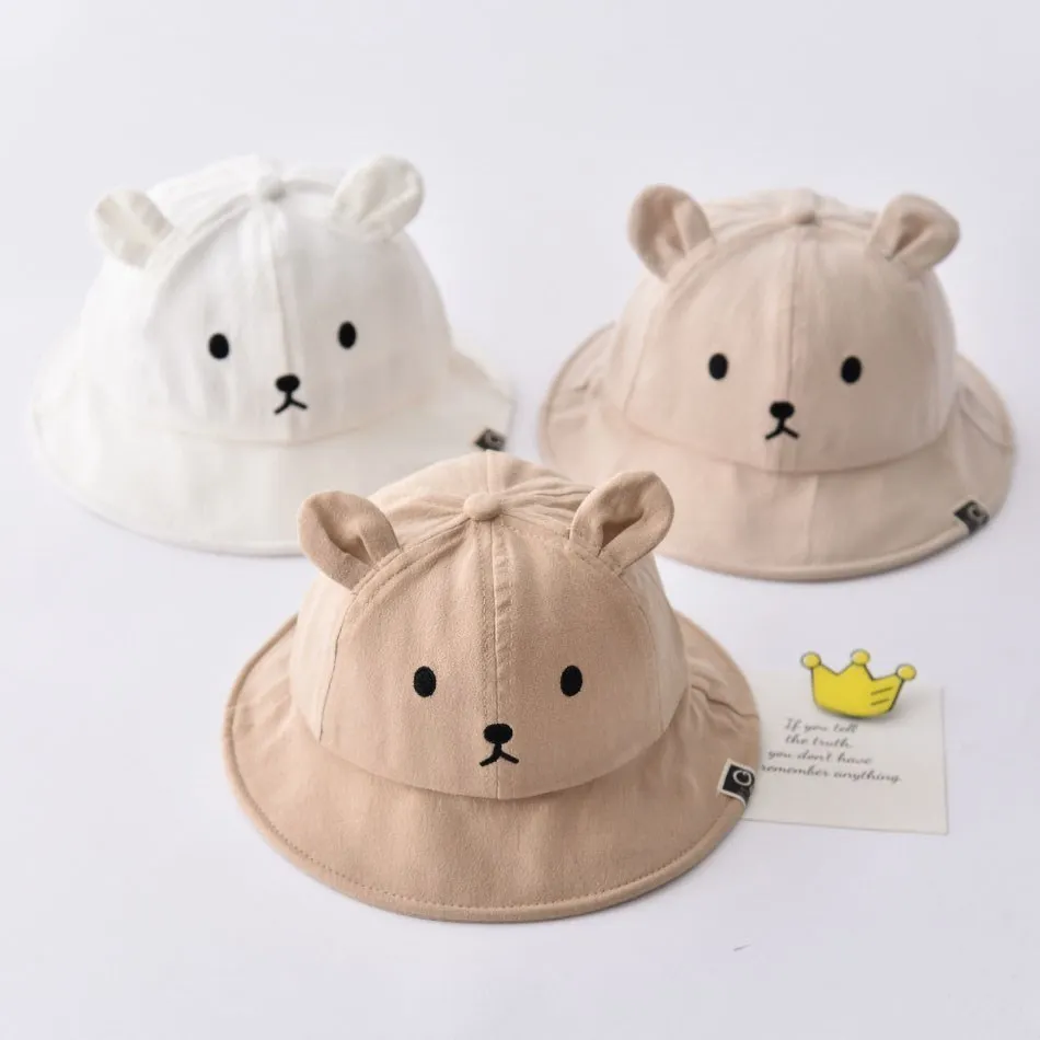 Baby Bucket Hat Infant Sun Hat Toddler Panama Bear Hat Wide Brim Fisherman Caps Kids Spring Summer Beach Safari Hat 3-18 Months