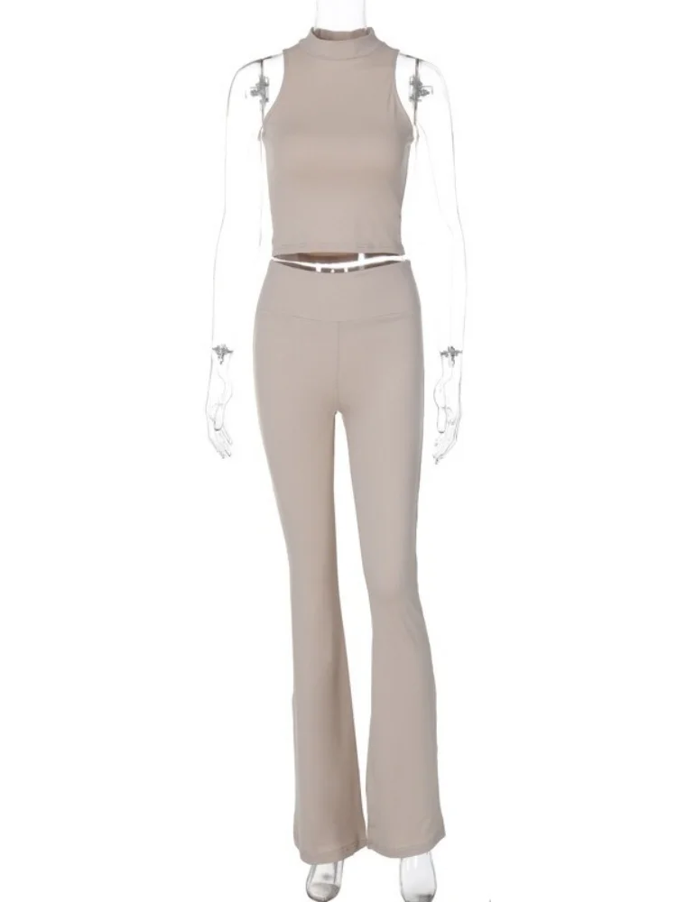 Женский комплект из 2 предметов однотонный облегающий топ с высоким воротником и