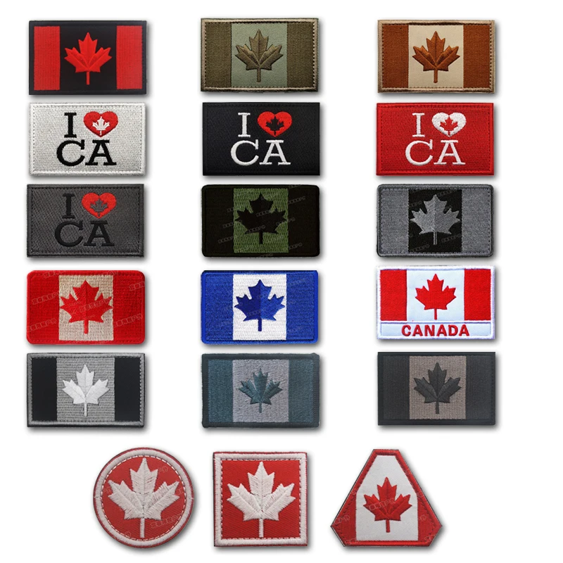 

Canada Flag Embroidered Patches Maple Leaf Canadian Flags Military Patches Tactical Emblem Appliques 3D Embroidery Badges