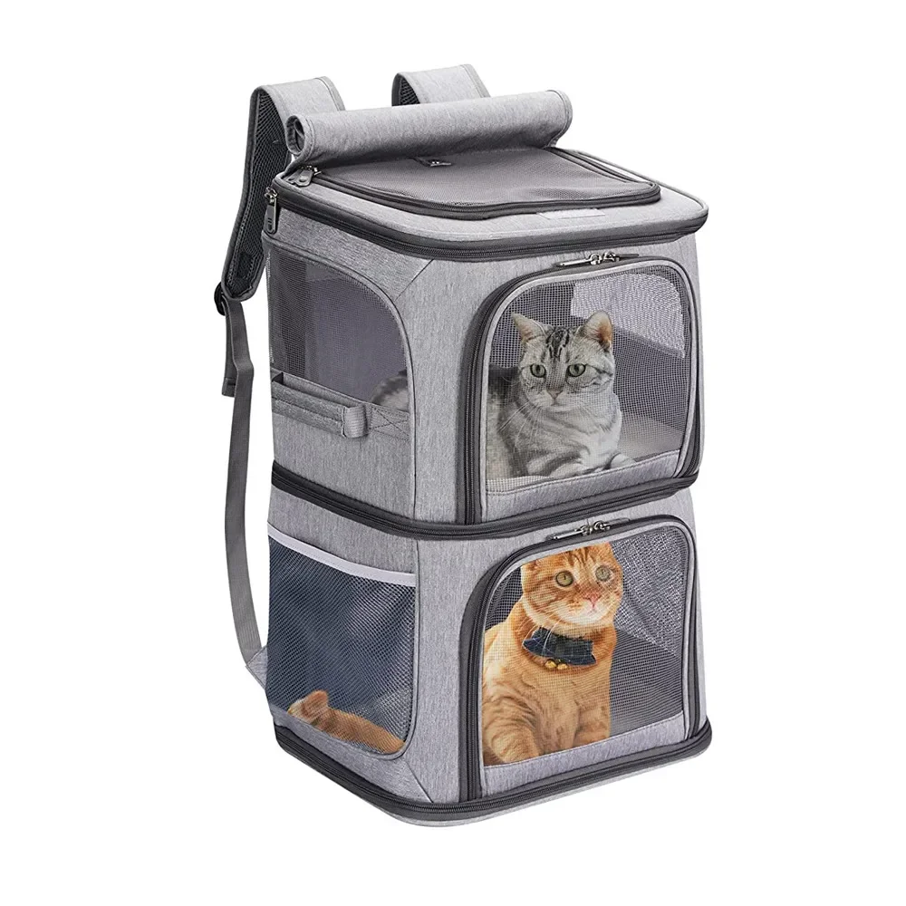 

Double Layer Cat Carrier Backpack Removable Cat Bag for 2 Cats Collapsible Pet Carrier for Small Medium Cats Dogs Pet Supplies