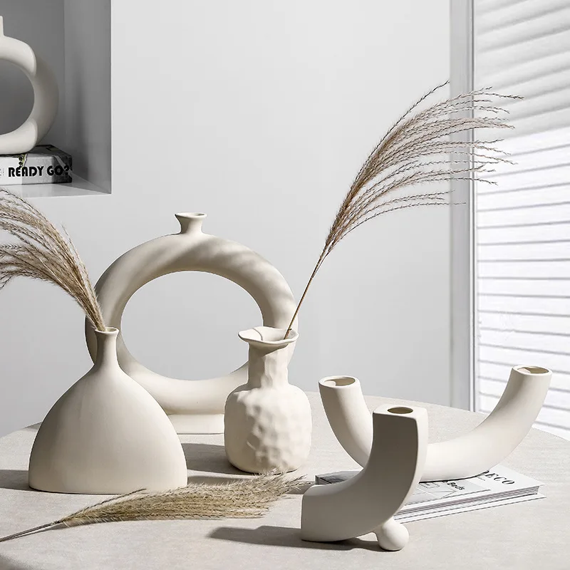 

Nordic Minimalist Ceramic Vase Decoration Dried Flower Flower Arrangement Creative Art Living Room Home Desktop Decoration