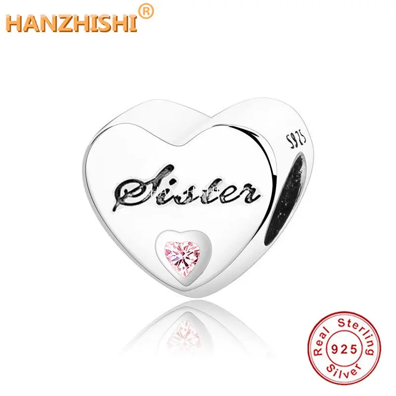 

Sister Birthday Gift 925 Sterling Silver Engrave Sister Letter Heart Charm Bead Fit Original Bracelet Necklace Jewelry Berloque