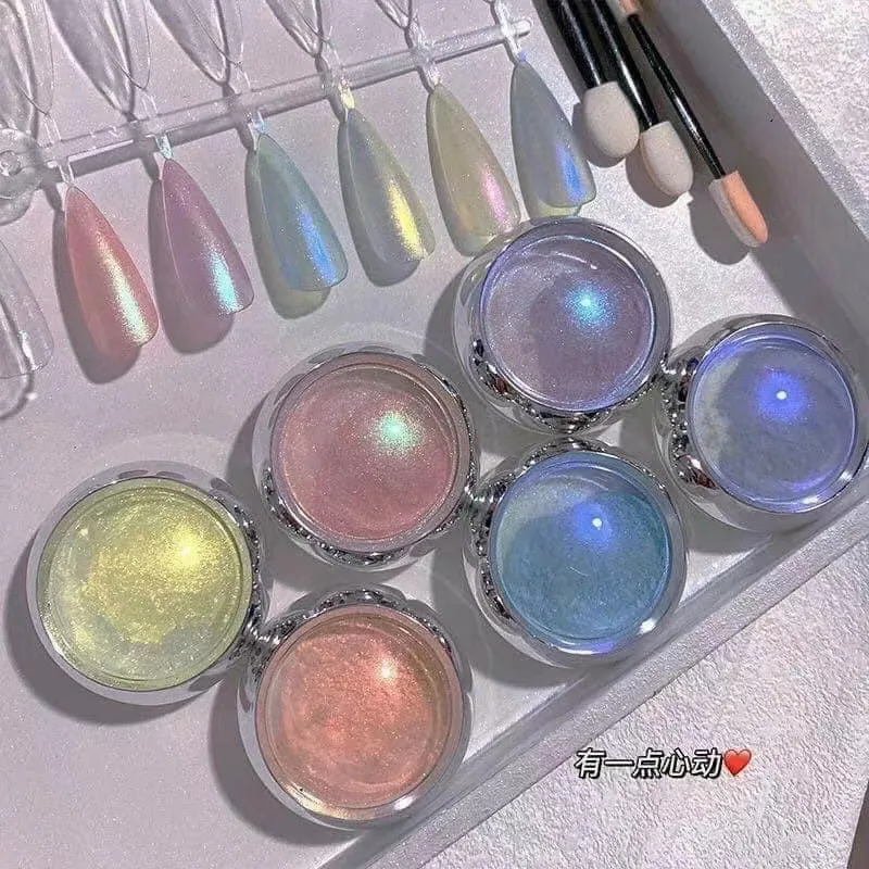 

6pcs/Set Aurora Mermaid Nail Glitter Shimmer Laser Mirror Mermaid Effect Chrome Dipping Powder Glitter Pearlescent Fine Pigment