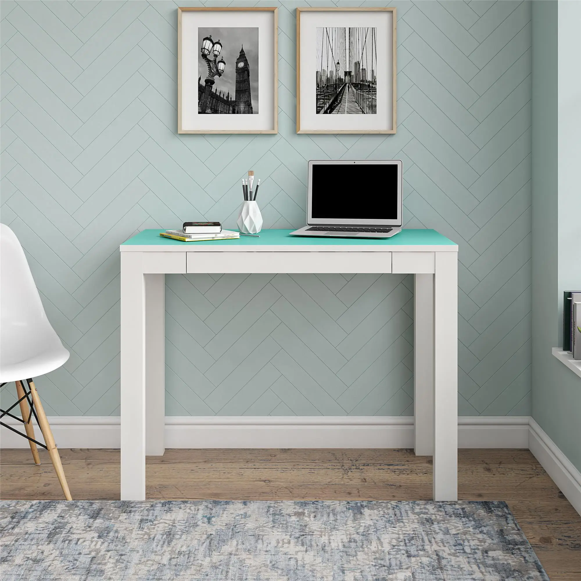 

Ameriwood Home Parsons компьютерный стол с выдвижным ящиком, Белый/мятный