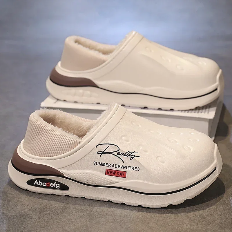 Мужские тапочки новинка зимы 2024 сохраняющие тепло плюшевые водонепроницаемые