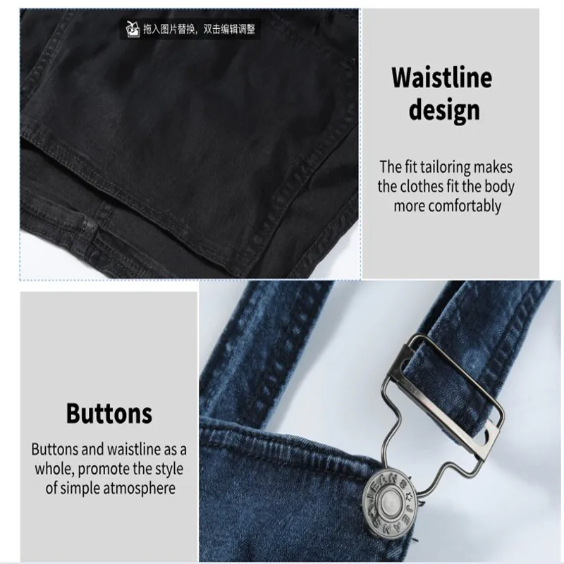 Men's Jeans Fashion Casual Strap Jeans One-piece Loose Men's Jeans Four Seasons Blue New Business Casual Work Wear Pants Men