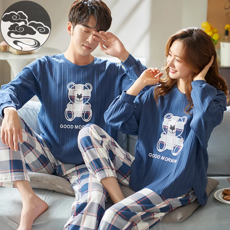 Осенне-зимние пижамы для пар хлопковые Пижамные комплекты женщин Мультяшные