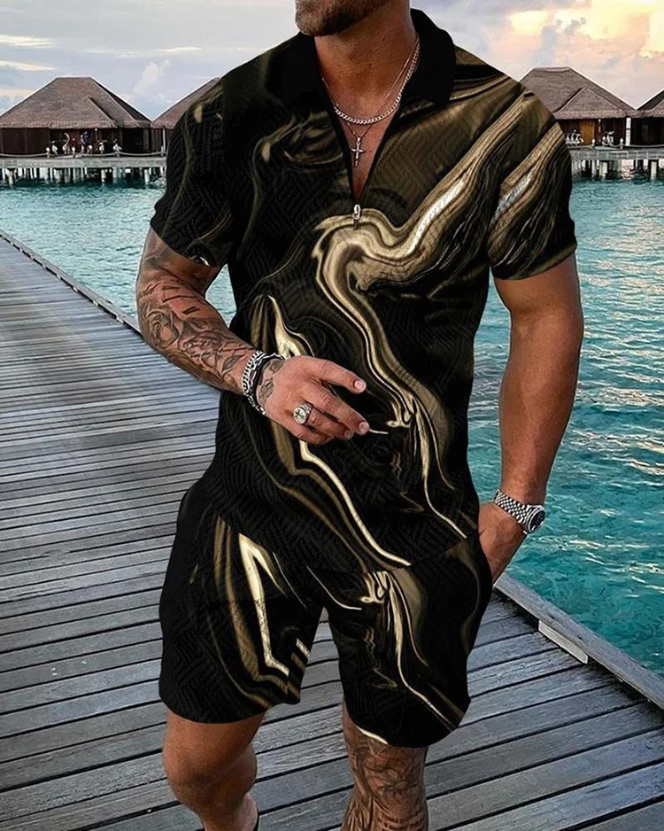 2023 Hot Selling Men Sports Suit Summer Casual Short-sleeved Polo Shirt And Shorts Suit Two-piece Men's Clothing Oversized Size