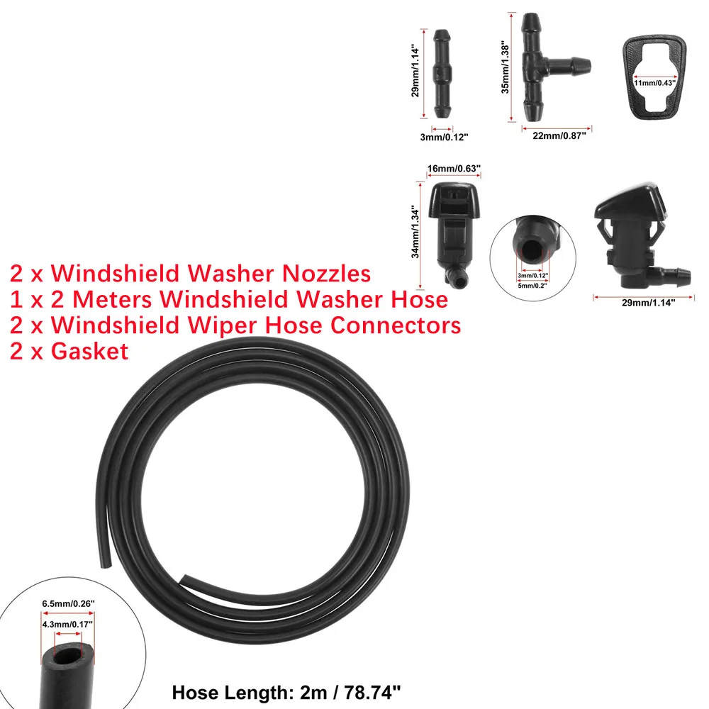 

7 Pack Windshield Wiper Fluid Nozzles For Ford F250 F350 F550 7C3Z17603A (E89+Pad-2pcs+Water Hose 2m+W04-2pcs+W01-2pcs)