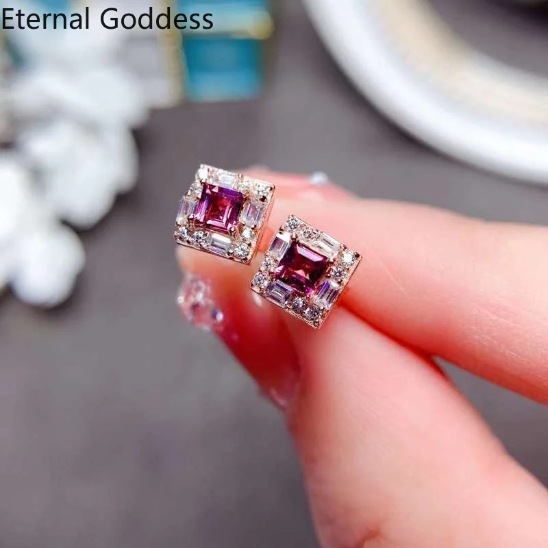 

New Natural Garnet Pink Topaz and Topaz Earrings in Silver 925 and Women's Simple Jewelry Earrings