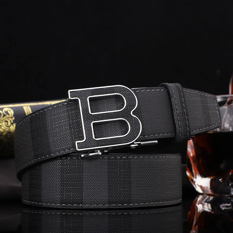 

Men's High Quality Letter Automatic Buckle B Buckle Belt For Men Brand Genuine Leather Designer Canvas Male Belt Casual