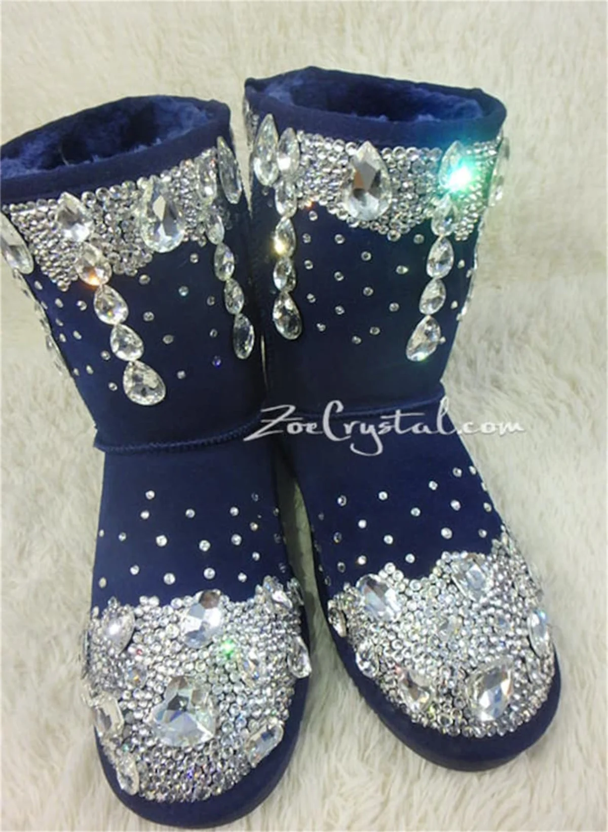 

Classic hand-made mid-calf boots rhine-diamond and fleece warm boots men and women plus size 35-44