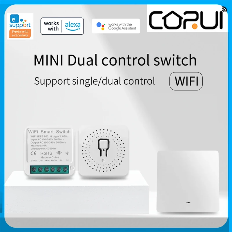 

CoRui EWeLink Wi-Fi 16A мини умный переключатель 2-полосная управления таймер беспроводной переключатель по американскому стандарту домашней автома...