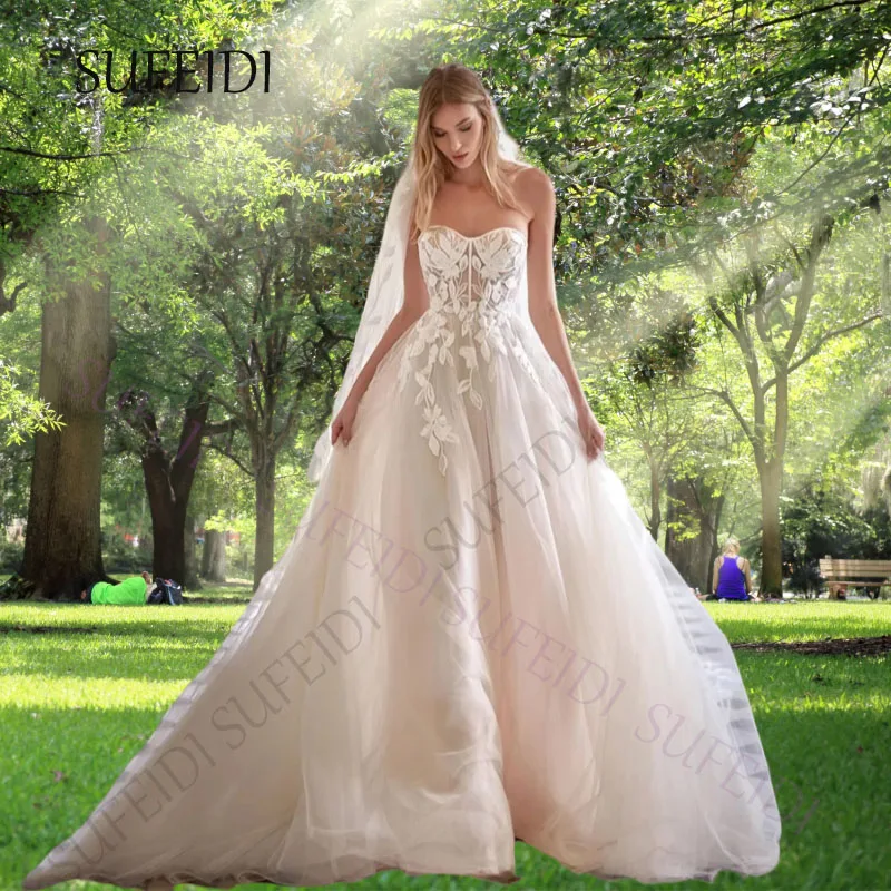 IMANKAЭлегантные свадебные платья трапециевидной формы с сексуальной аппликацией