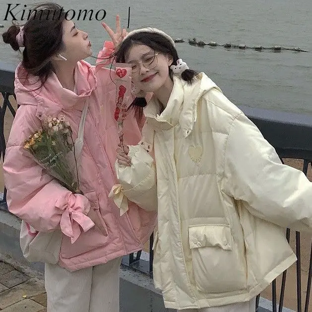 Kimutomo кремового цвета на шнуровке с бантиками стеганое пальто женское свободное