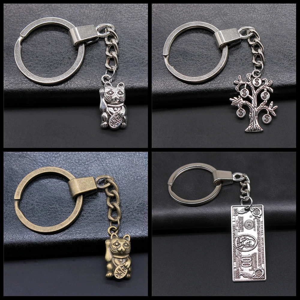 

Металлическая цепочка-держатель «сделай сам», Мужской винтажный брелок с подвеской в виде кошки, денег, дерева на удачу, креативное украшен...