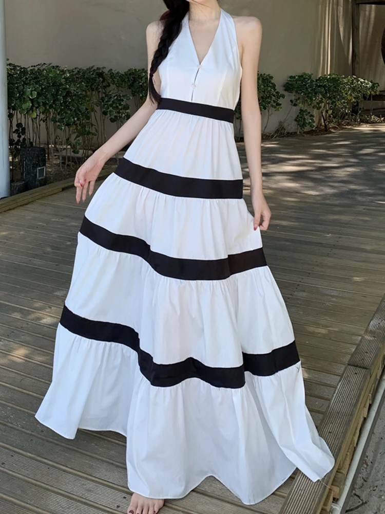 

Женское платье с V-образным вырезом, длинное облегающее платье с широкой юбкой, лето 2023