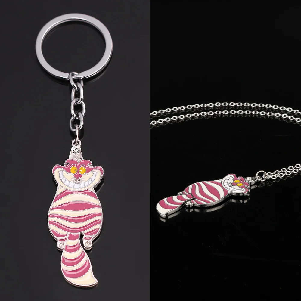 

New Fashion Fairy Tale Alice's Adventure In Wonderland Cat Key Ring Pendant Necklace Figure Model Toys Gift