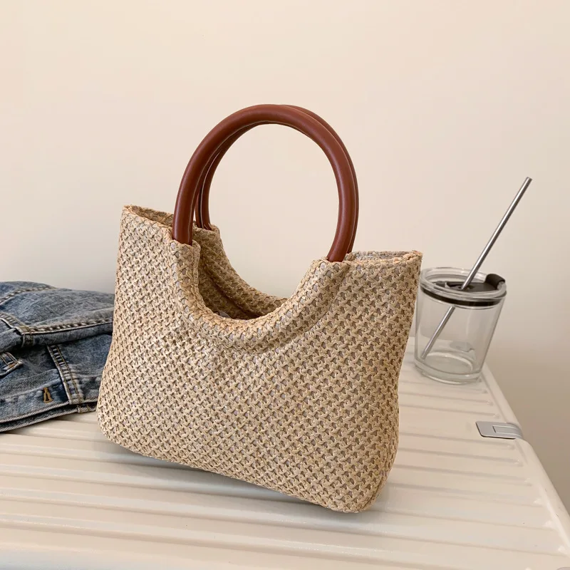 

Summer Straw Top Handle Bag Beach Totes Woven Handbags 2023 Design Crossbody Bags for Women Branded Simple Female Shoulder Bags