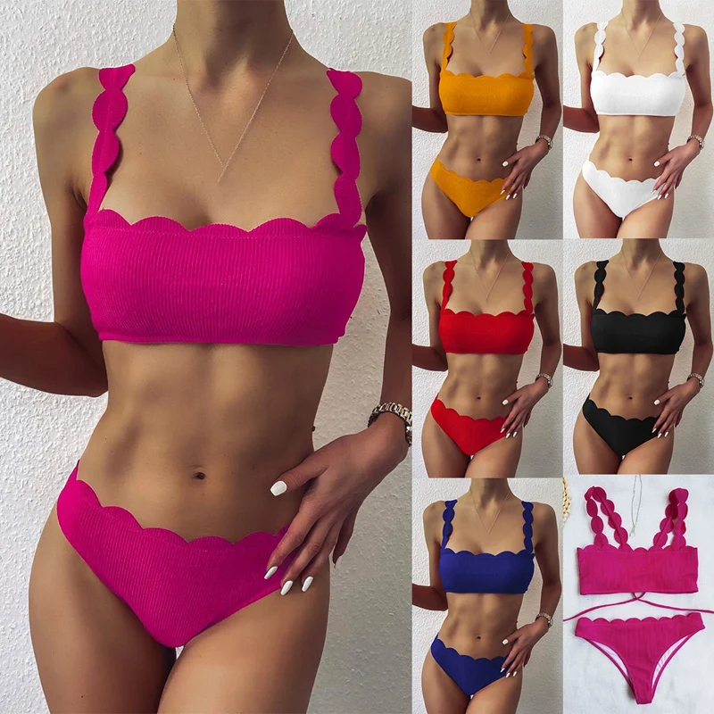 

Women's Sexy Solid Color Bikini 2-Piece Cut Flower Split Swimsuit Suit