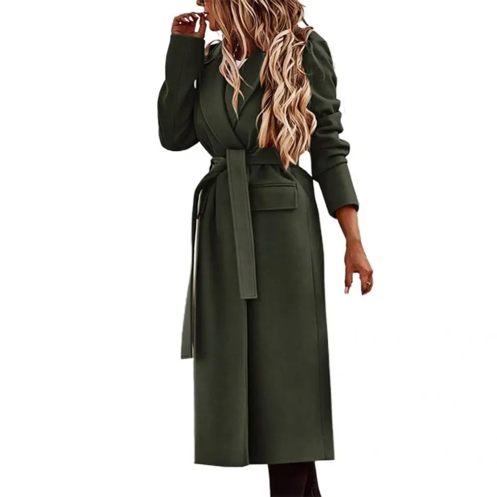 

Terrific Winter Jacket Turn-down Collar Tight Waist Warm Turn-down Collar Long Women Jacket