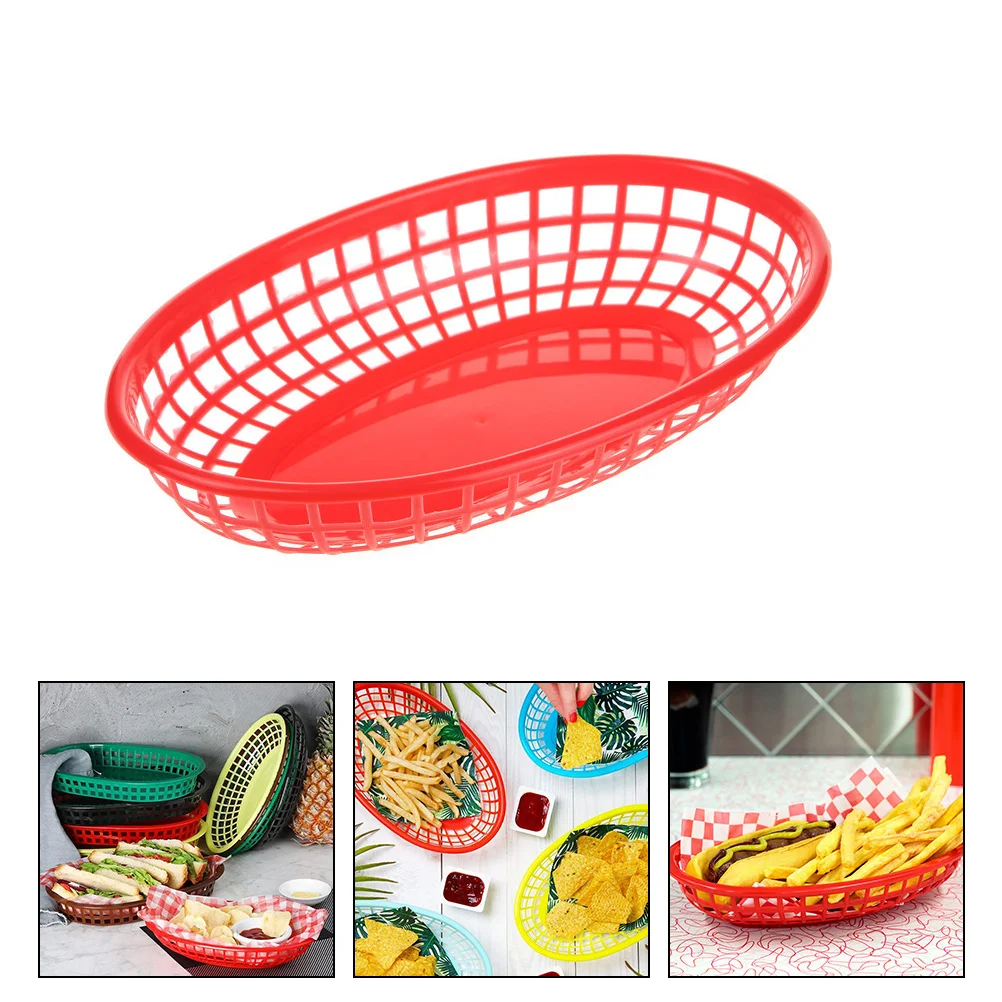 

Basketsbasket Servingfastoval Hot Dog Supplies Fries Restaurant Fry Holder Tray Reusable Bread Deli Burgers Red Chip Bowl Trays