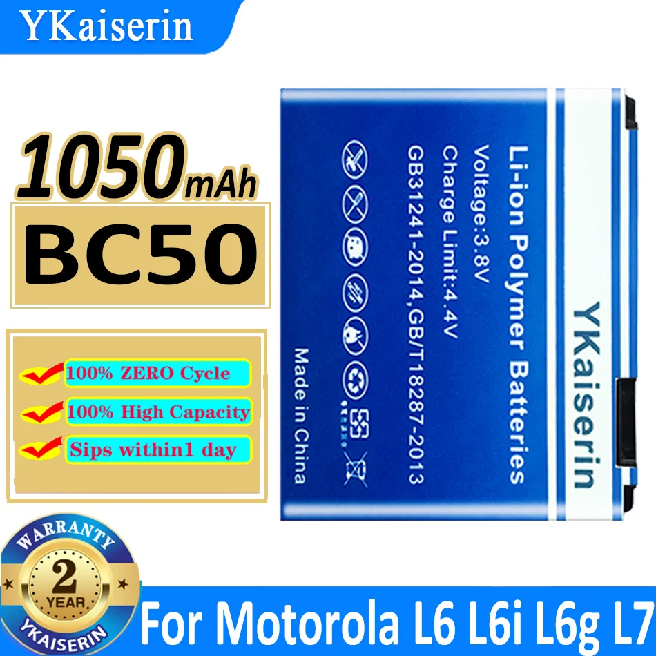 

Аккумулятор ykaisсеребрин 1050 мАч BC50 BC 50 для Motorola Moto RIZR L6 L6i L6g L7 L7C K1 K2 R1 Z1 Z3 ROKR Z6m SLVR E8 L2