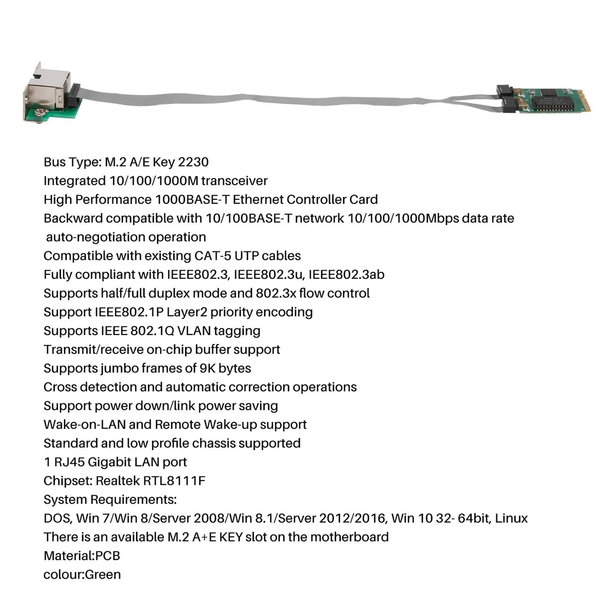 Сетевая карта Mini PCIE M.2 A+E к RTL8111F Гигабитная Ethernet-карта Однопортовая сетевая Ethernet
