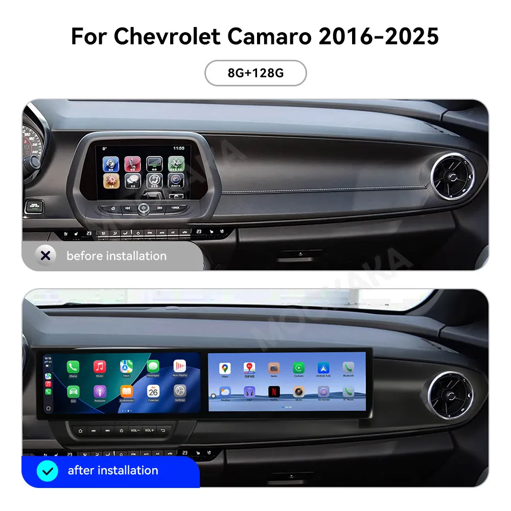 Фото Автомобильное радио Android для Chevrolet Camaro 2016-2025, двойной экран, GPS-навигация, Carplay 24,6 дюйма, развлекательный мультимедийный плеер №2