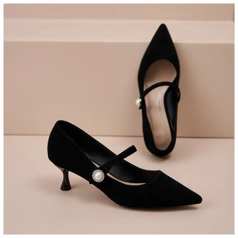 LeShion Of Женские велюровые туфли винно-красного цвета Мэри Джейн с острым носком