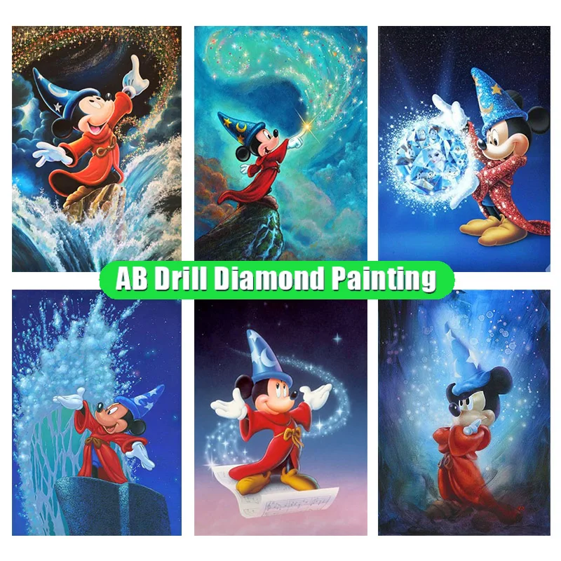 

Алмазная живопись Disney, квадратная круглая вышивка Ab, экологичные изделия, полноразмерная вышивка из страз, мультяшный Микки Маус, домашний ...