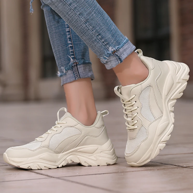 Women's Platform Sneakers Fashion Couples Shock Absorption Casual Vulcanized Shoes Ladies Lightweight Walking Footwear Non-Slip