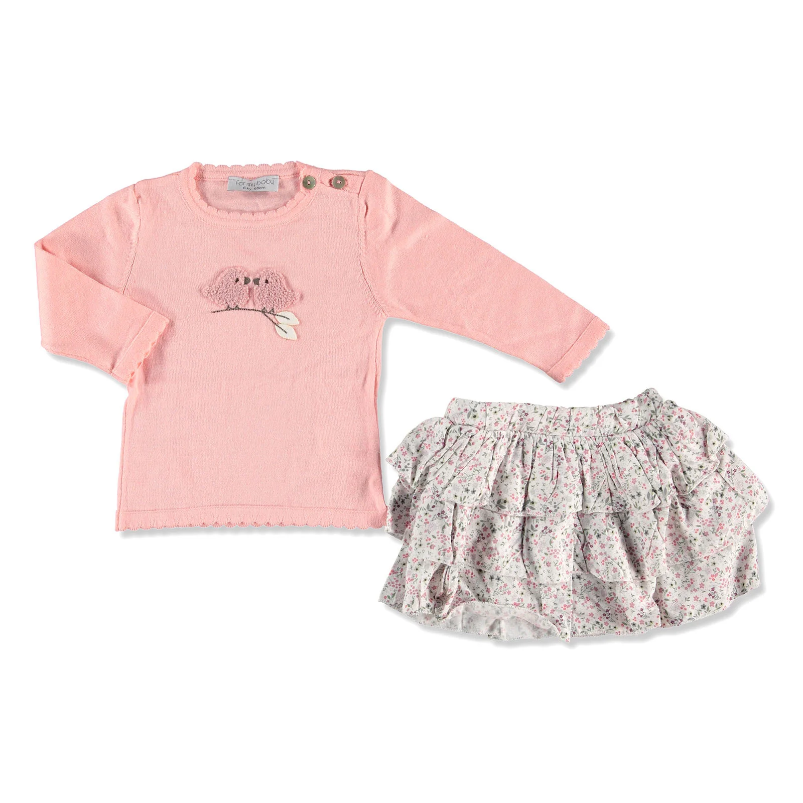 

ebebek For My Baby 2022 New Season Clothes Pink Birds Blouse-Skirt