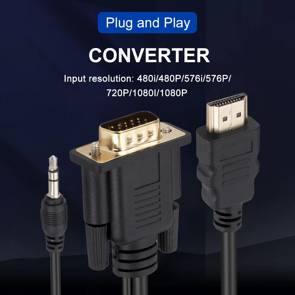 

Адаптер для кабеля из ПВХ HDMI-совместимый с VGA 1,8 м видеокабель-преобразователь штекер-штекер Замена с аудиоблоком питания