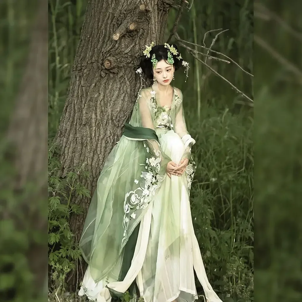 Летний полный комплект юбка с вышивкой Kezi зеленая рубашка большими рукавами