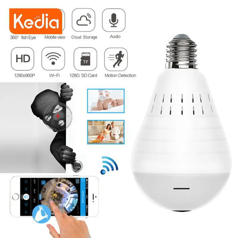 

Panoramic Bulb Light Camera 960P Full HD 2mp 360 Degree Fisheye Wi-fi Wireless LED Light Lamp IP P2P E27 Dome Security Cam