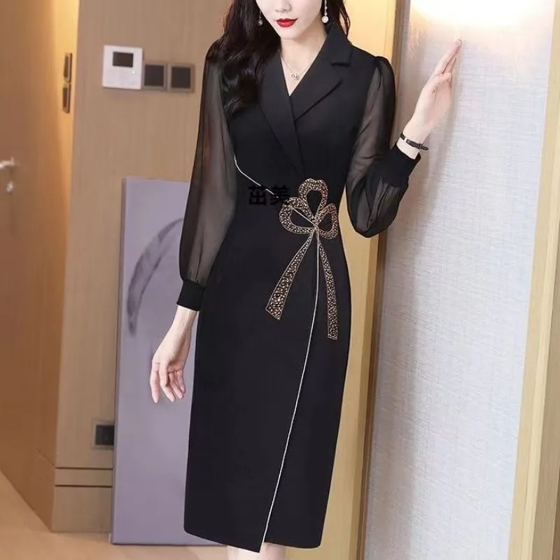 Новинка весны 2024 женское платье элегантное черное во французском стиле с юбкой в