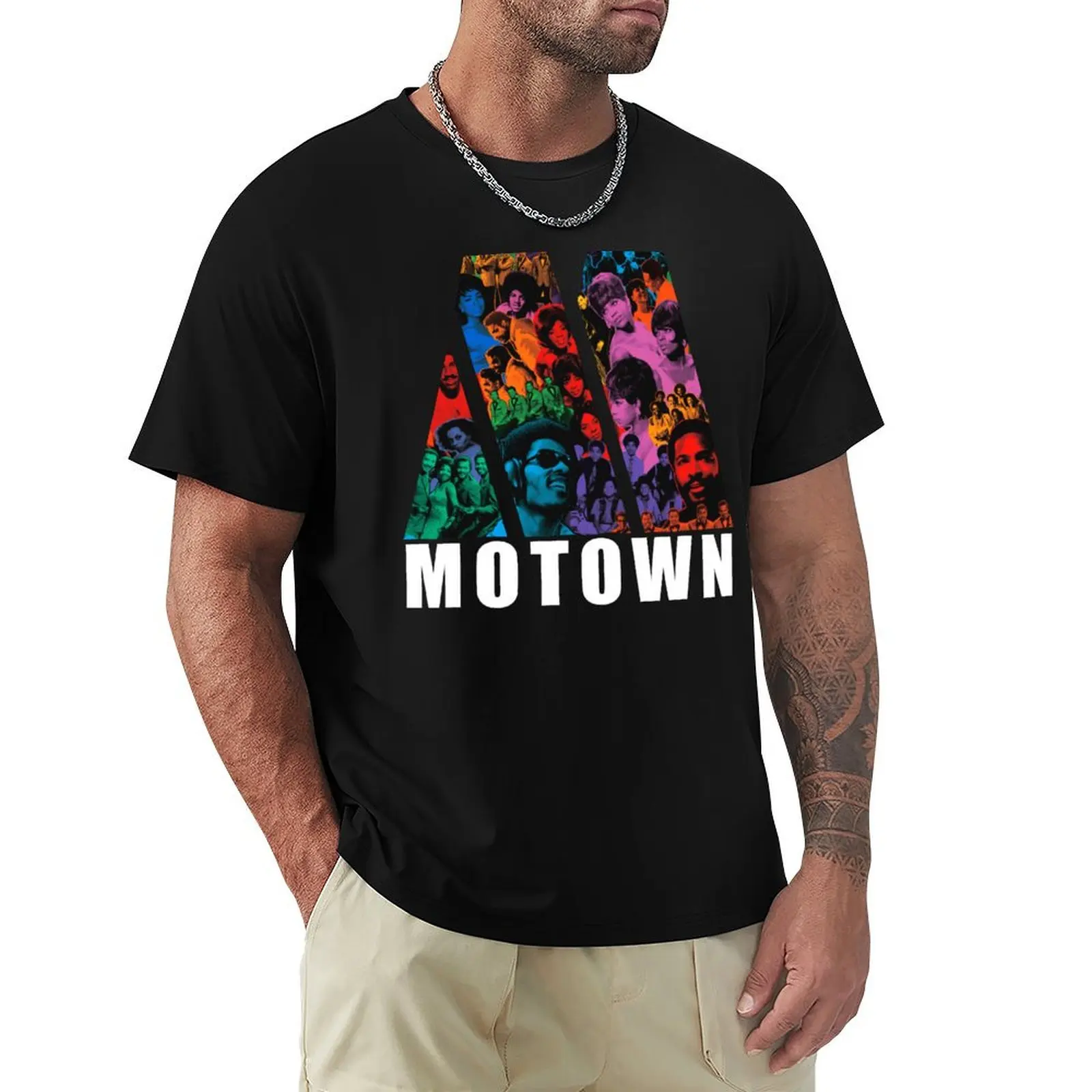 Фото Футболка Tamla Soul Motown Collective в стиле винтажных семидесятых годов с коллажем звукозаписей и поп-артом, повседневная футболка для повседневной носки. №1