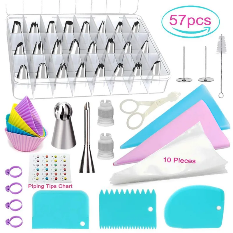 

57pcs/set Nozzle Cake Decoration Piping Nozzle for Pstry Bag Puff Nozzle Cake Decoration Accessories Silicone Mold Cupcake