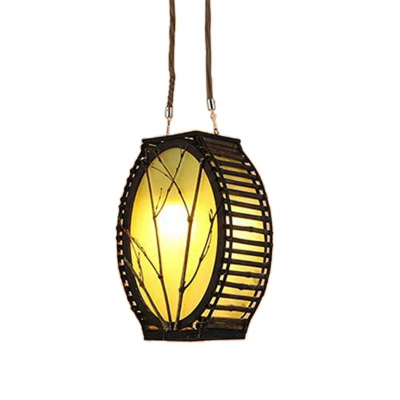 

Bamboo Woven Lamp Shade Single Head Pendant Light Semi-Recessed Ceiling Hanging Light Fixture For Study Decorative