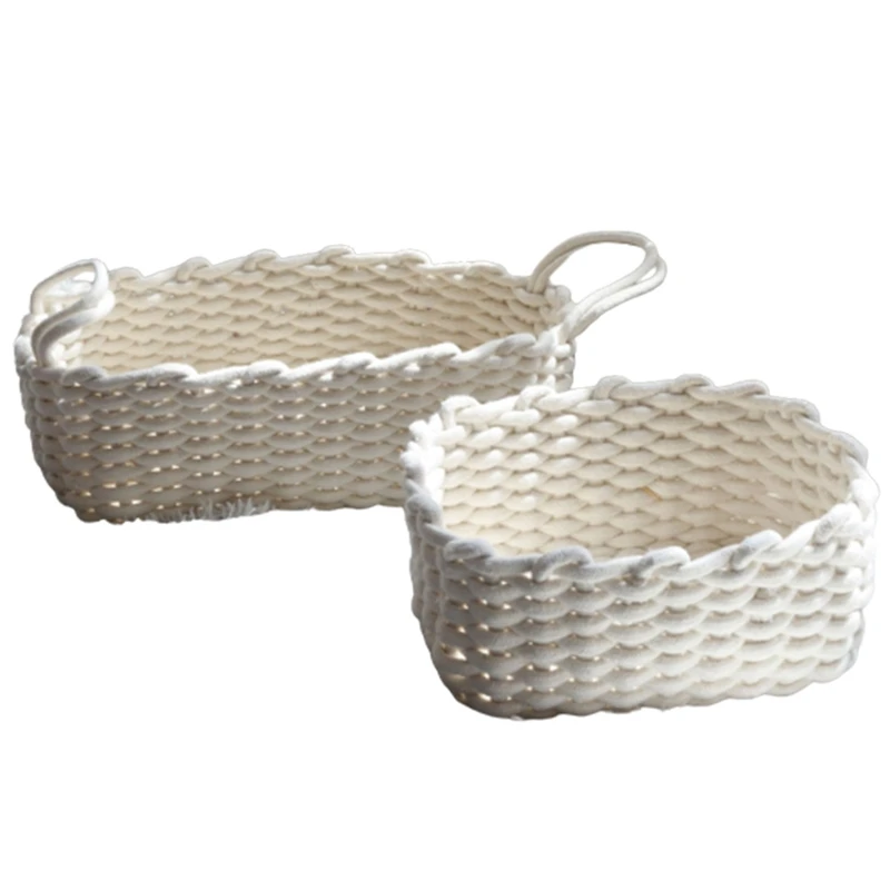 

2Pcs Desktop Woven Cotton Rope Storage Basket Simple Snacks Cosmetic Box Blanket Laundry Toy Storage Basket
