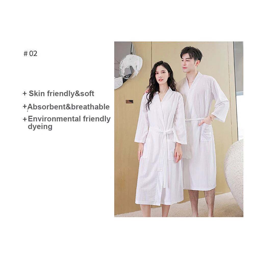 Summer Ice Silk Satin Soft Couple Sleepwear Fashion V Neck Solid Waffle Women's Robe Water Absorption Shower Robe Men Bathrobe
