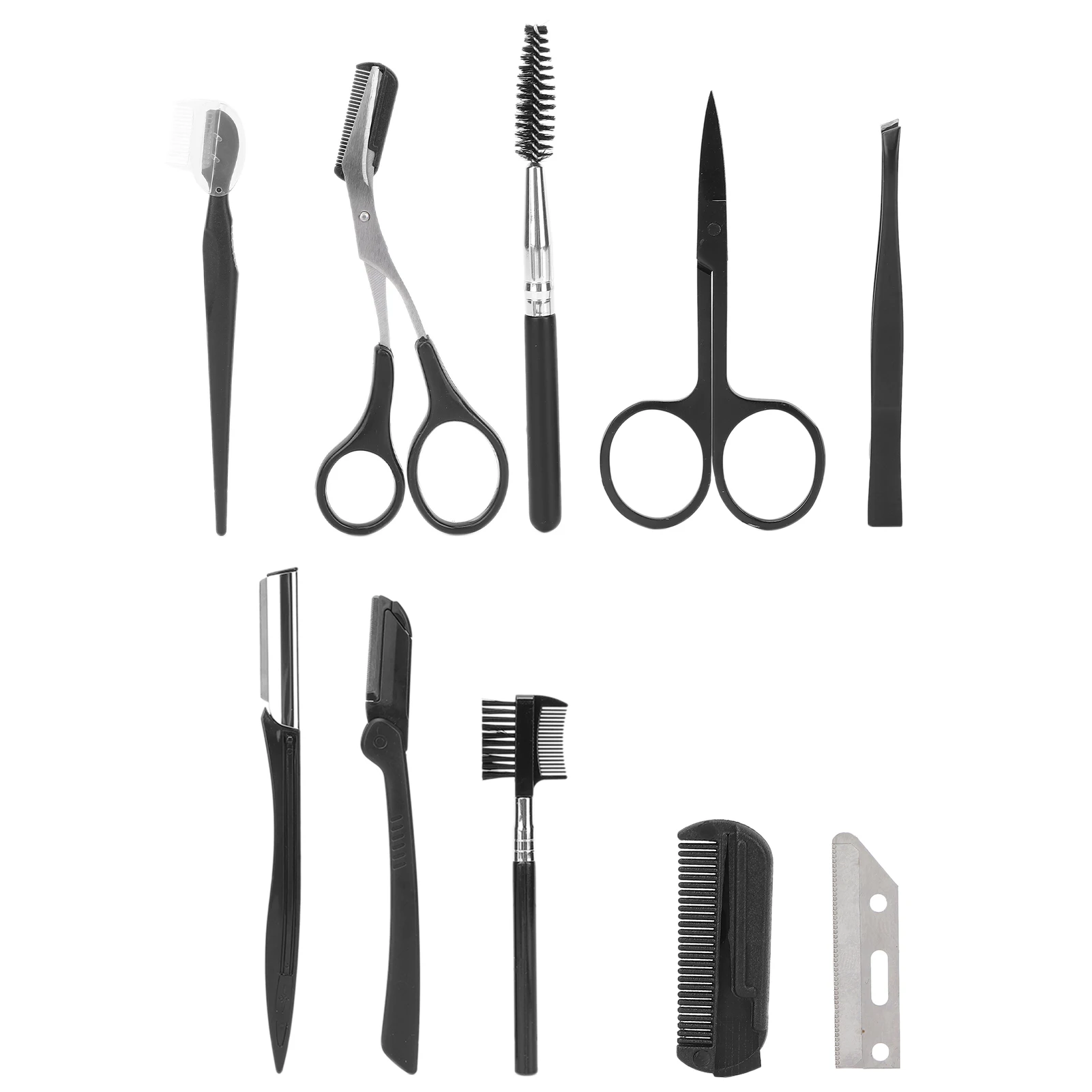 

10Pcs Eyebrow Grooming Kit Eyebrow Scissor Eyebrow Comb Tweezer Eyebrow Razor Set